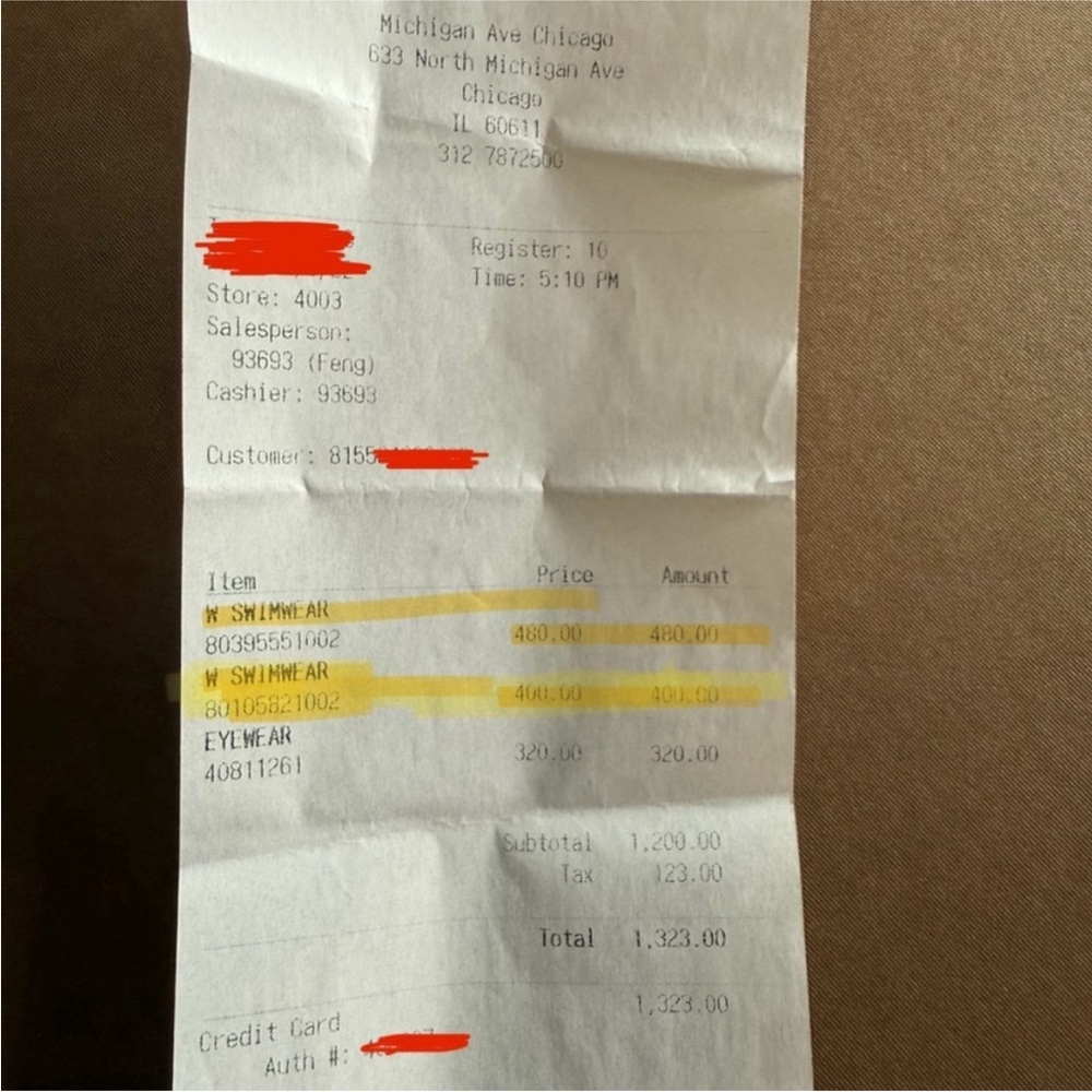 Receipt from Michigan Ave Chicago